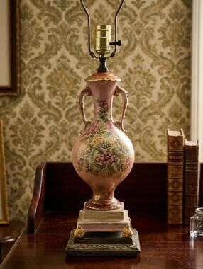 Vintage Beckwith China Hand Painted Floral Porcelain Table Lamp Gilt